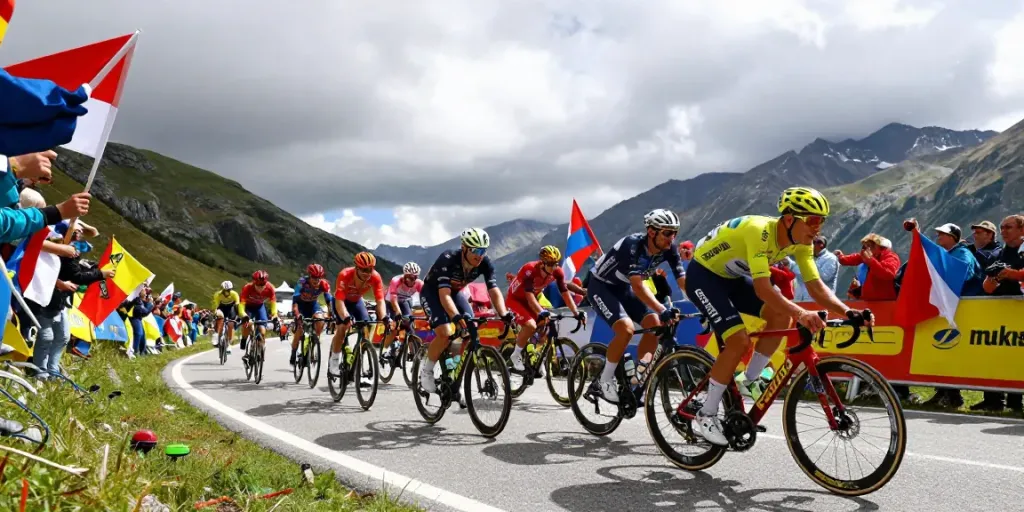 Scena di ciclismo alla Vuelta a España 2026, ciclisti in salita con pubblico entusiasta.