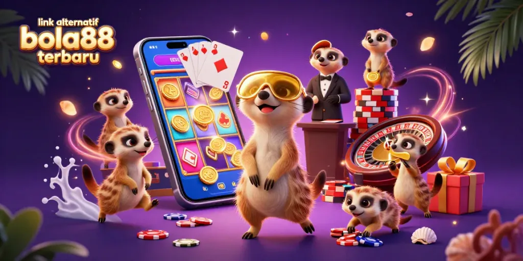 Engage with link alternatif bola88 terbaru through an exciting digital casino scene with meerkats managing games.