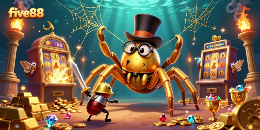 Experience the vibrant five88 casino world with gold and excitement in this dynamic 3D illustration.