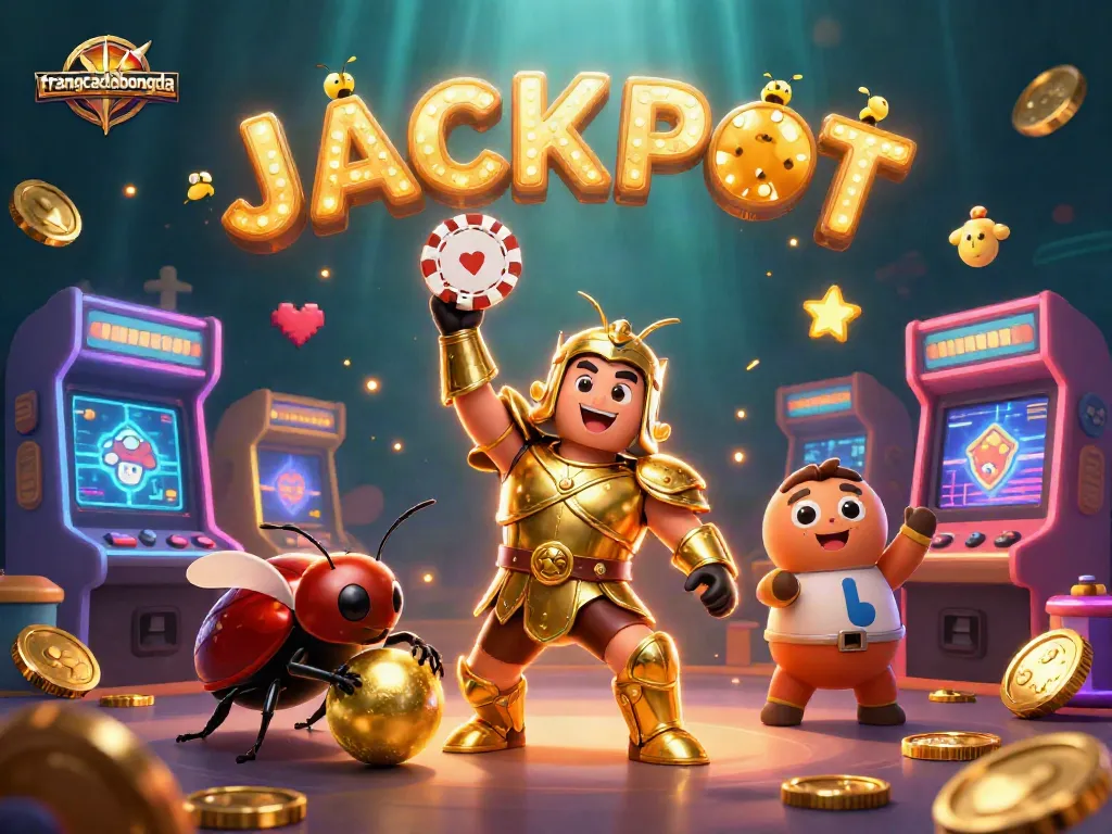 Experience exciting gameplay at trangcadobongda with a victorious beetle character lifting a poker chip.